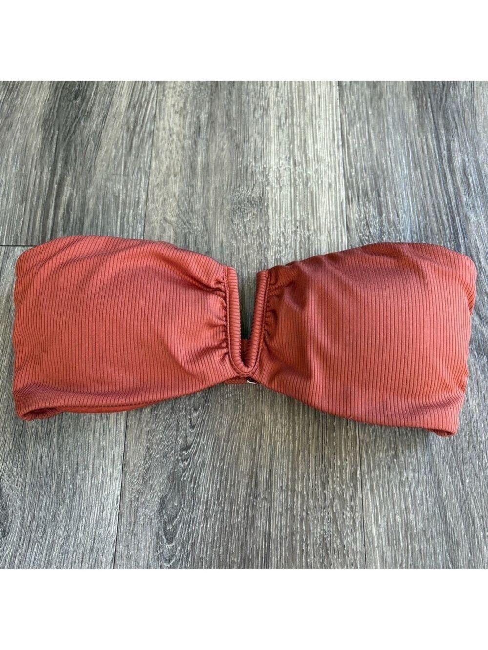 Victoria’s Secret Strapless Rust Terracotta Ribbed Bandeau Swim Top Size S